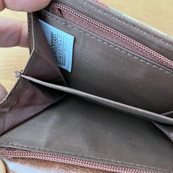 LONGABERGER WALLET 3 folded Brown Leather/Textil Zip/Magnet - Picture 4 of 9